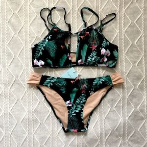 NWT Cupshe bikini, large, black floral and nude colors. Super cute!
